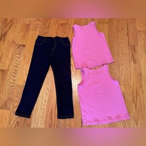 Lot of 2 Girls’ Pink Tank Tops and a pair of New Without Tags Jeggings, size 4T